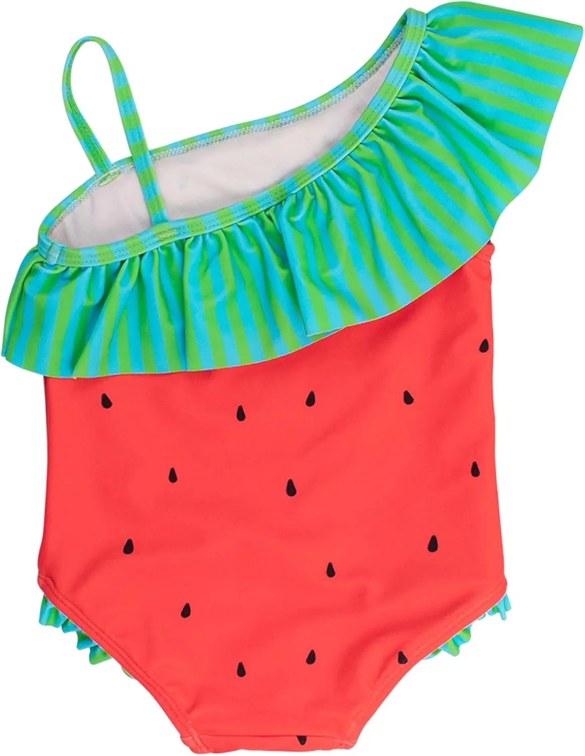 RuffleButts Girls UPF50  Sun Protection One Shoulder Single Ruffle One Piece Swimsuit