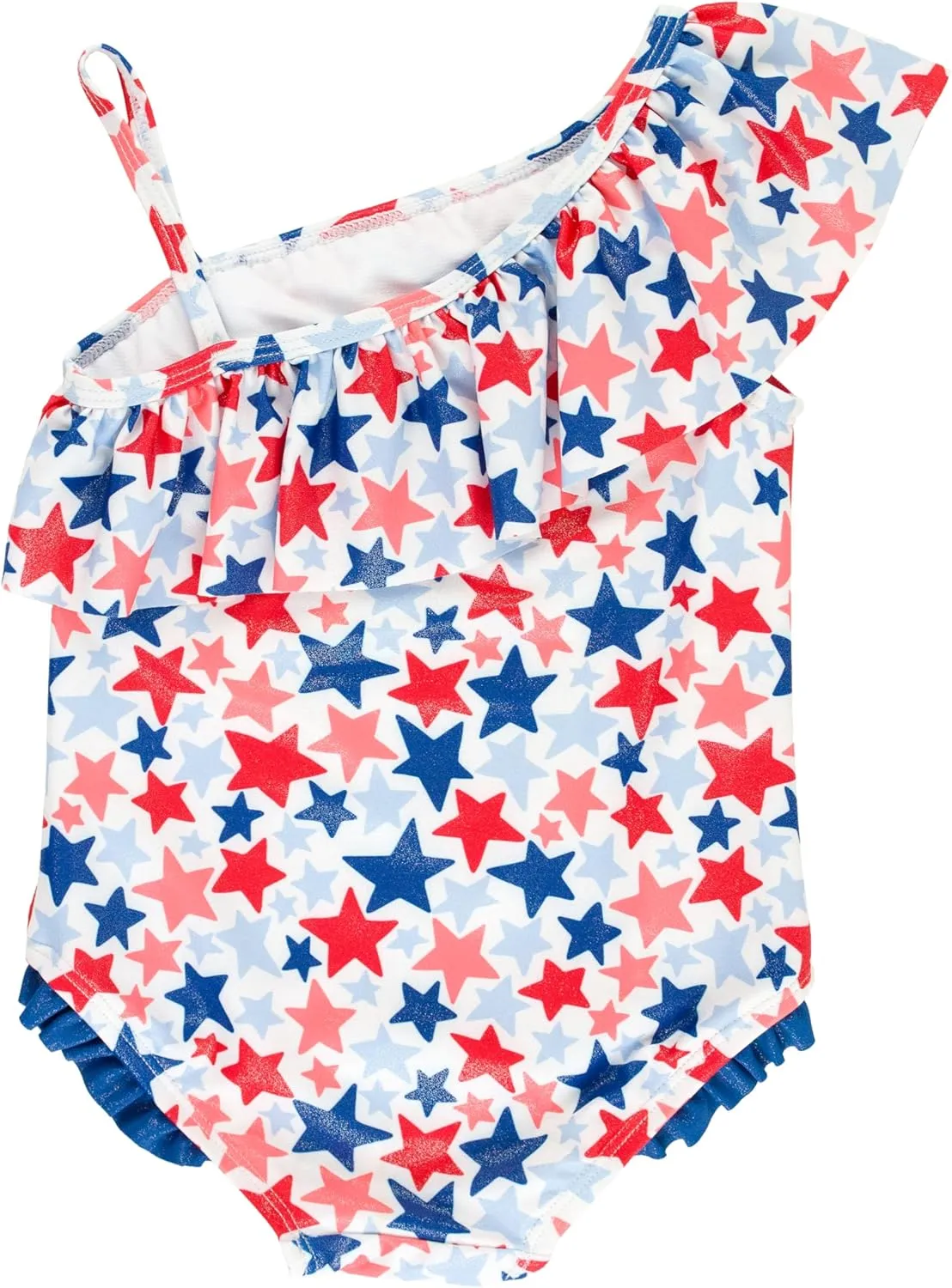 RuffleButts Girls UPF50  Sun Protection One Shoulder Single Ruffle One Piece Swimsuit