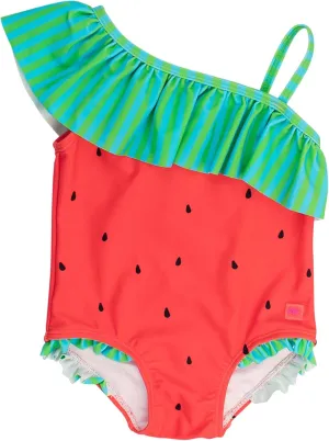 RuffleButts Girls UPF50  Sun Protection One Shoulder Single Ruffle One Piece Swimsuit