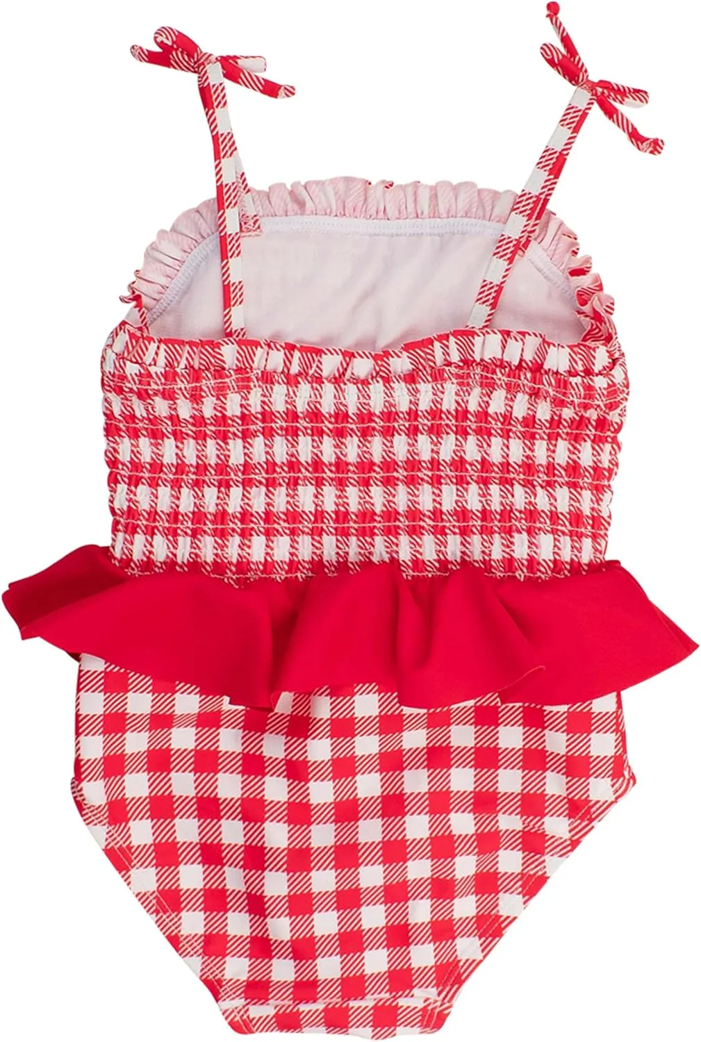 RuffleButts Girls UPF50  Sun Protection Peplum Smocked Bodice/Tulle Skirted One Piece Swimsuit