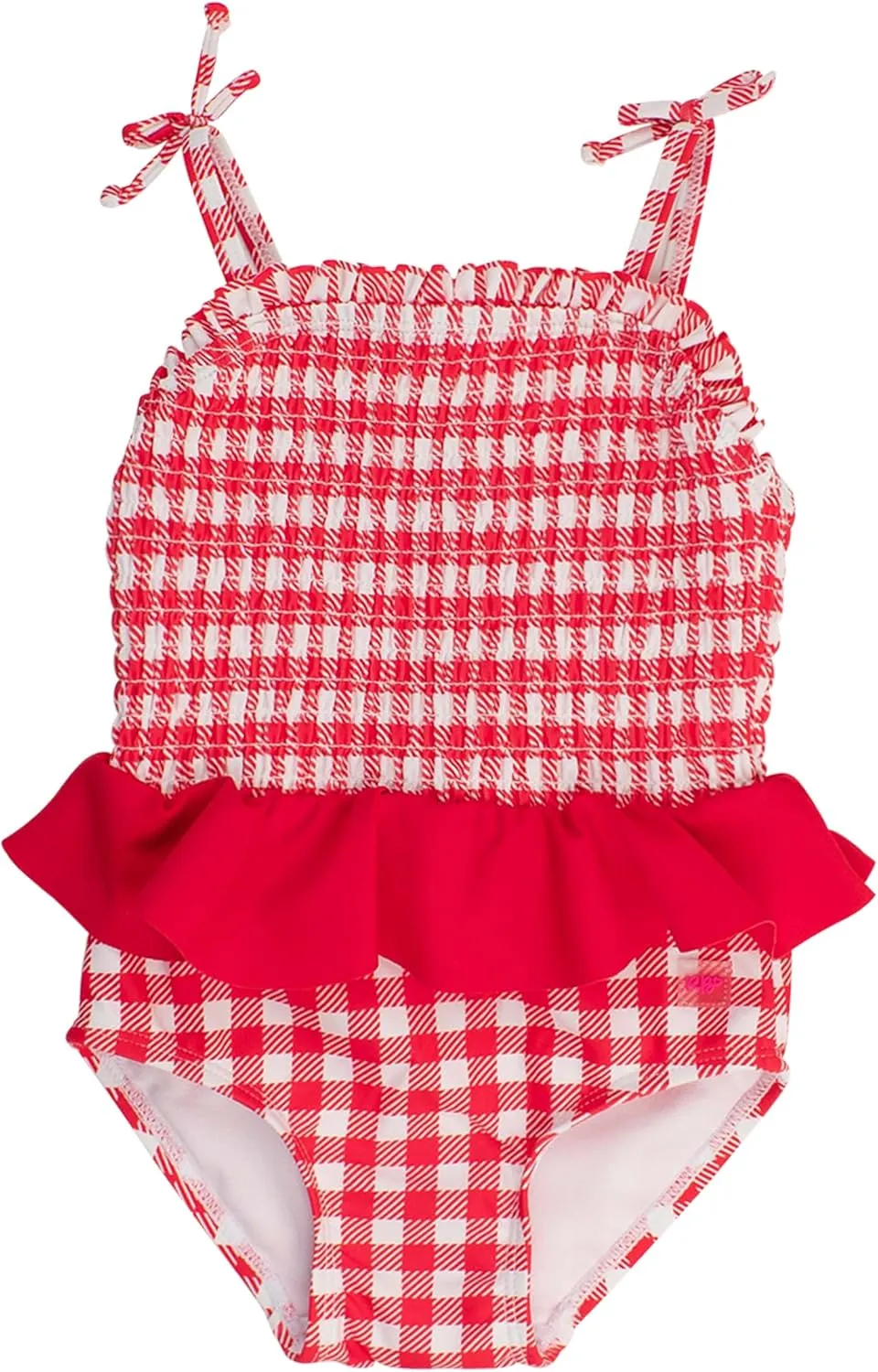 RuffleButts Girls UPF50  Sun Protection Peplum Smocked Bodice/Tulle Skirted One Piece Swimsuit