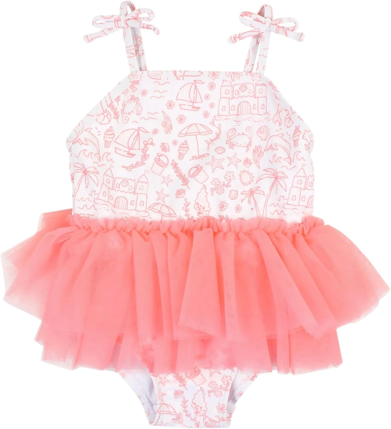 RuffleButts Girls UPF50  Sun Protection Peplum Smocked Bodice/Tulle Skirted One Piece Swimsuit