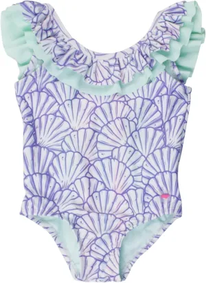 RuffleButts Girls UPF50  Sun Protection Ruffle V-Back One Piece Swimsuit
