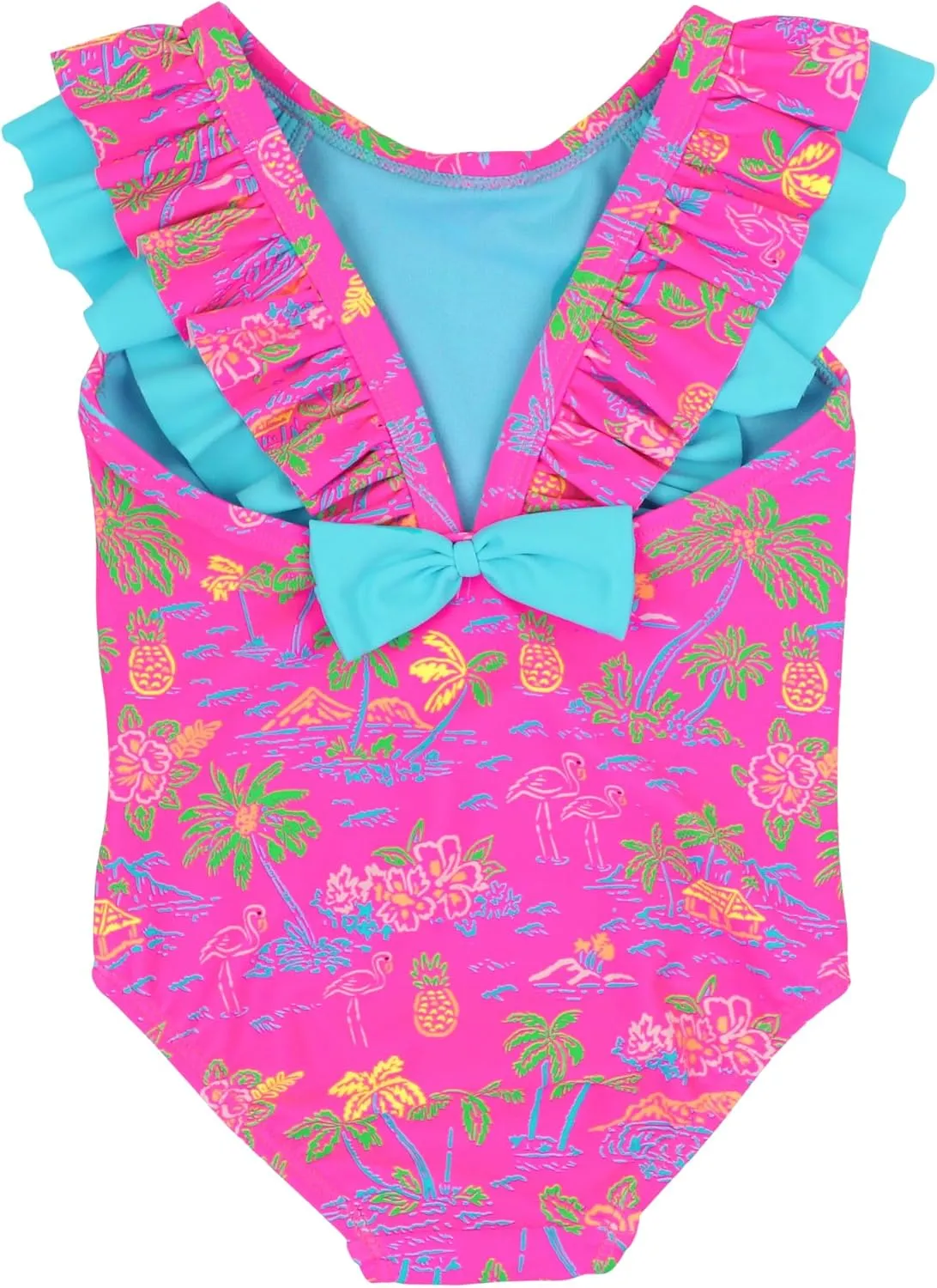 RuffleButts Girls UPF50  Sun Protection Ruffle V-Back One Piece Swimsuit