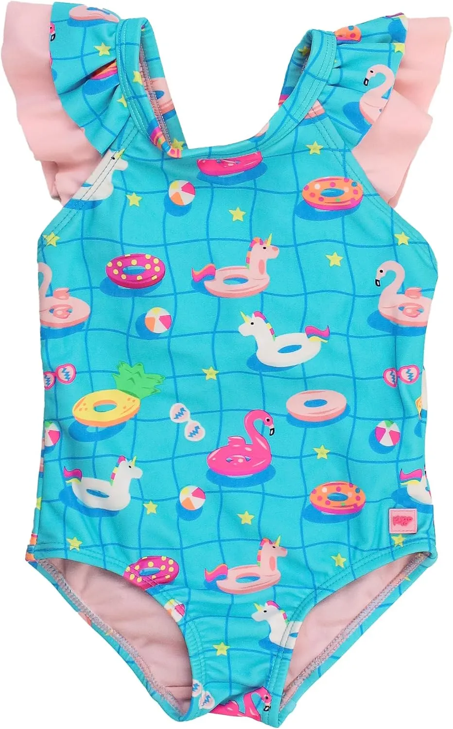 RuffleButts Girls UPF50  Sun Protection Ruffle V-Back One Piece Swimsuit