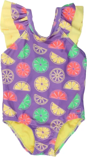 RuffleButts Girls UPF50  Sun Protection Ruffle V-Back One Piece Swimsuit
