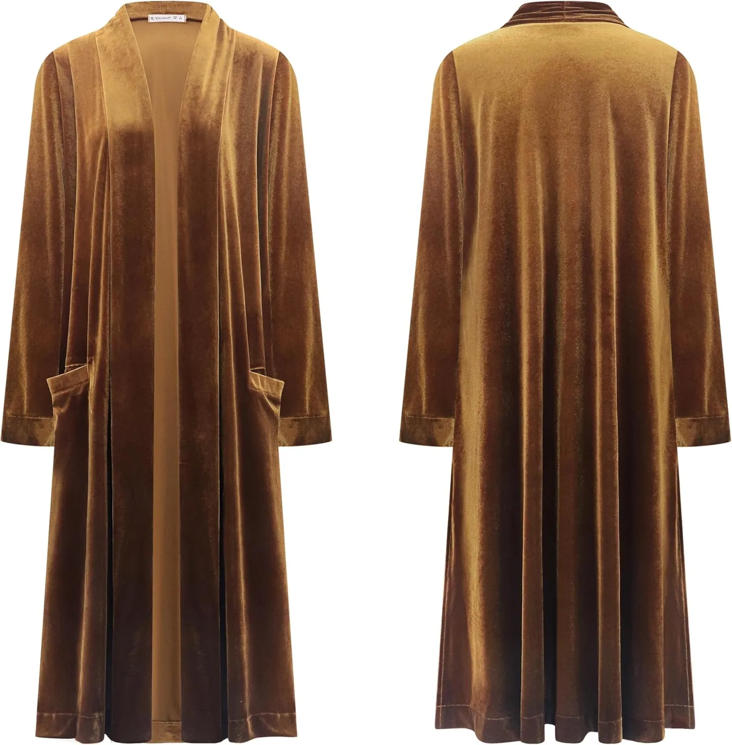 R.Vivimos Women's Long Cardigans Fall Velvet Long Sleeve Open Front Side Slit Loose Casual Jackets Duster Coat with Pockets