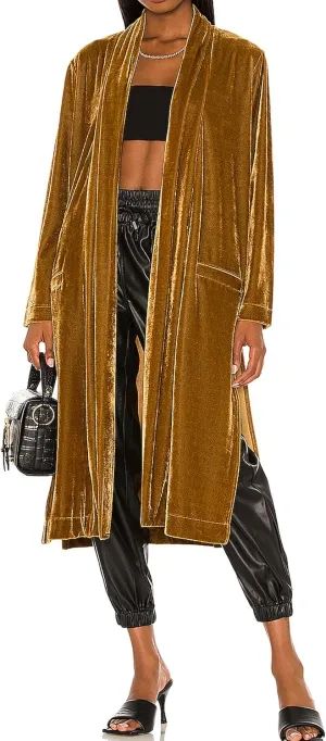R.Vivimos Women's Long Cardigans Fall Velvet Long Sleeve Open Front Side Slit Loose Casual Jackets Duster Coat with Pockets