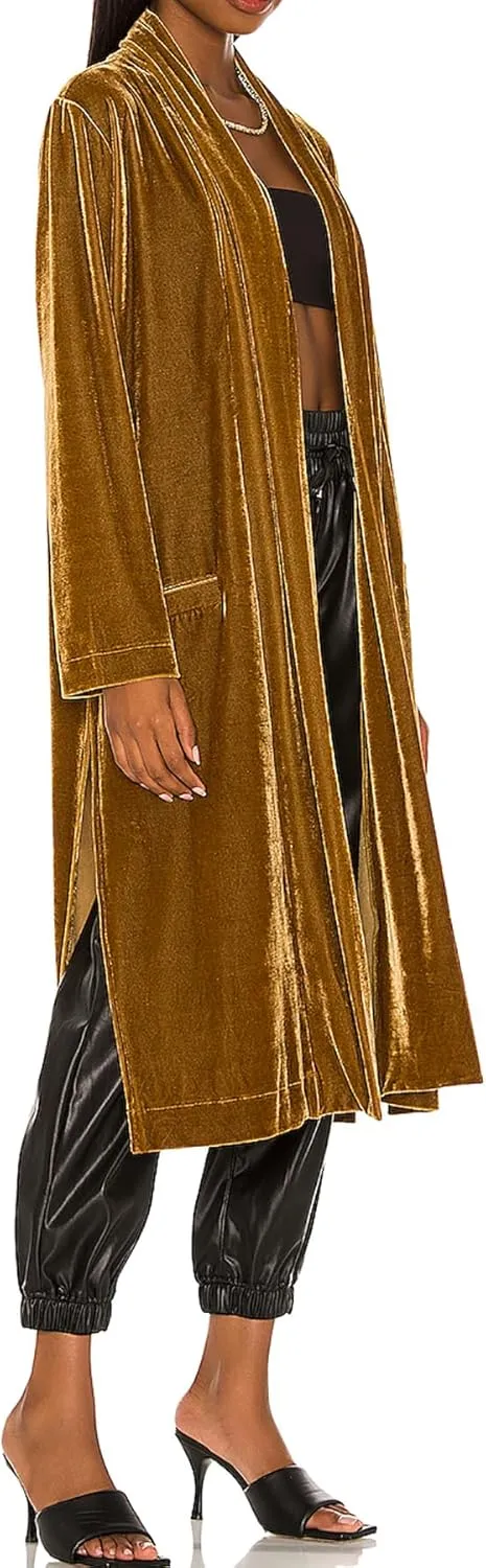R.Vivimos Women's Long Cardigans Fall Velvet Long Sleeve Open Front Side Slit Loose Casual Jackets Duster Coat with Pockets