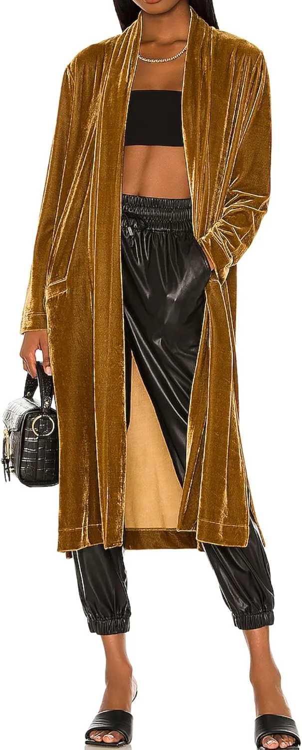 R.Vivimos Women's Long Cardigans Fall Velvet Long Sleeve Open Front Side Slit Loose Casual Jackets Duster Coat with Pockets