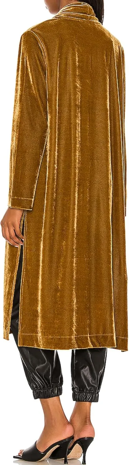 R.Vivimos Women's Long Cardigans Fall Velvet Long Sleeve Open Front Side Slit Loose Casual Jackets Duster Coat with Pockets