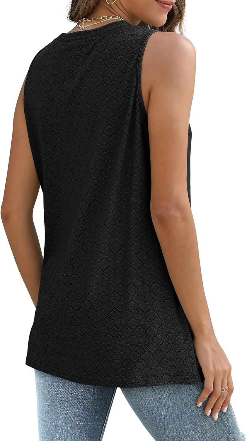 SAMPEEL Womens Tank Tops Eyelet Loose Casual Summer Tops Crew Neck Basic Sleeveless Shirts Trendy 2025