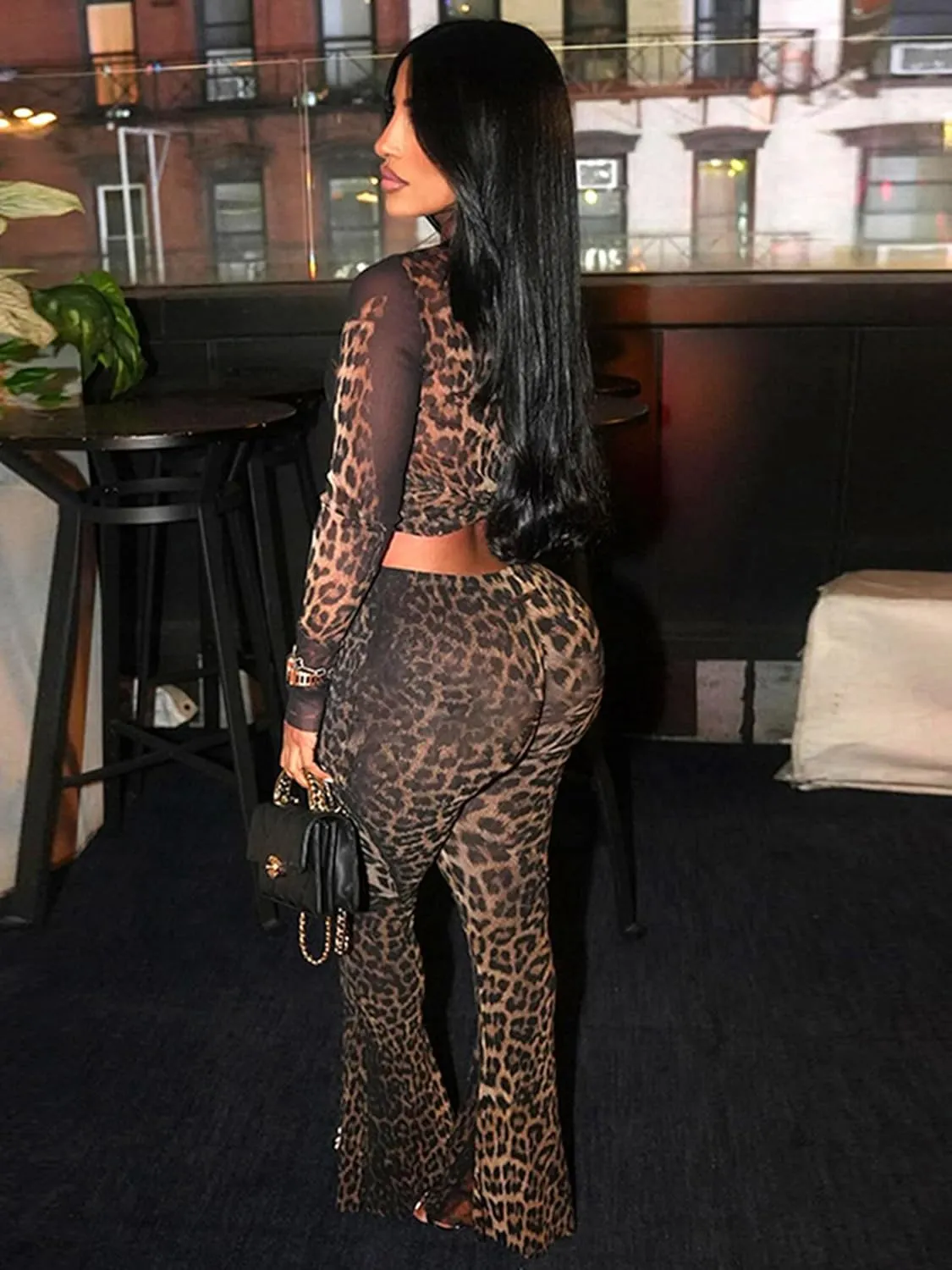 Sexy Two Piece Outfits for Women Y2K Cheetah Print Stretchy Bodycon Mesh Sexy Club Outfit for Women Date Night 2025