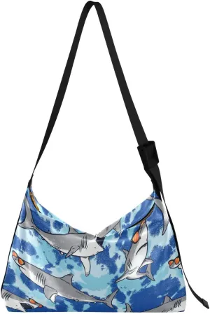 Sharks with Sunglasses Womens Shoulder Bag Hobo Crossbody Leather Casual Tote Bag for Women Large Blue Tie Dye Handbag Shopping Bag