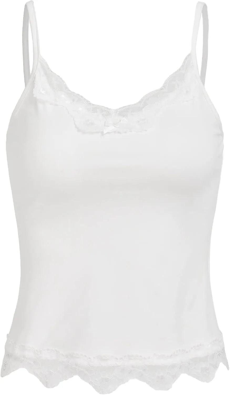 SHENHE Women's Y2K Lace Tank Tops Summer Coquette Bow Sleeveless Spaghetti Strap Lounge Cute Cami Crop Tops