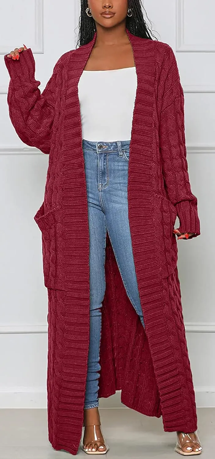 SHINFY Women Long Sleeve Open Front Knit Long Cardigan Casual Knitted Maxi Sweater Coat Outwear with Pockets