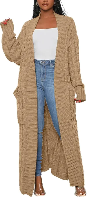 SHINFY Women Long Sleeve Open Front Knit Long Cardigan Casual Knitted Maxi Sweater Coat Outwear with Pockets