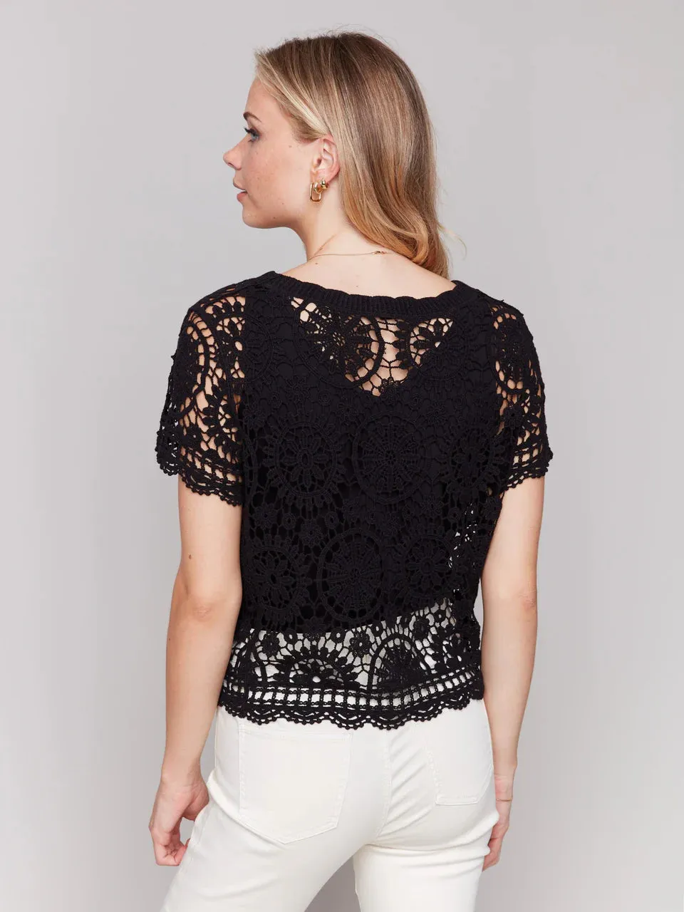 Short Sleeve Crochet Bolero [Black-C4584]