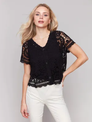Short Sleeve Crochet Bolero [Black-C4584]