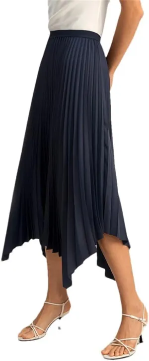 Skirts for Women Pleated Midi Skirt for Women Asymmetrical Silk Lining Elastic Waist Bottom