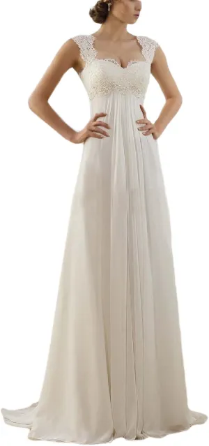 Sleeveless Lace Chiffon Evening Wedding Dresses Long Bridal Gowns WD20 White 16