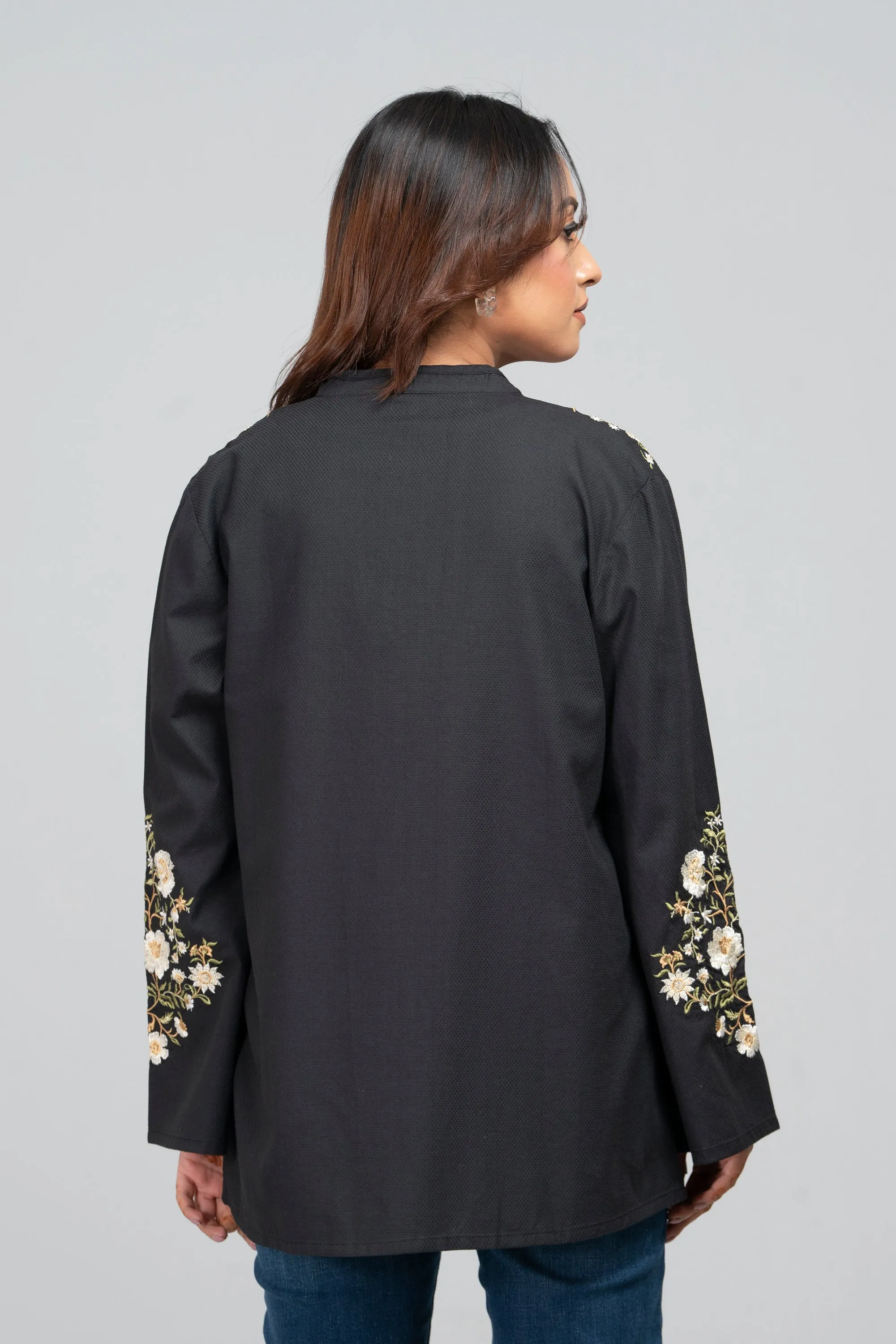 Slub Fabric Embroidered Bolero Top