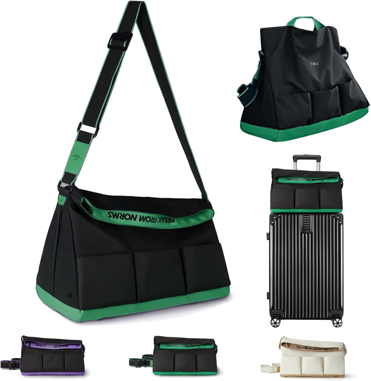 Small Gym Bag with Shoe Compartment for Men & Women, Weekend Travel Overnight Bags, Personal Item Duffle Carry On Bag with Wet Pocket(Black Green)