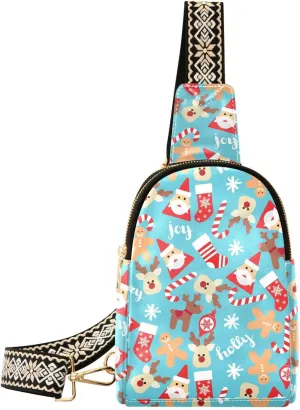 Small Sling Bag Fanny Packs Crossbody Bags for Women Santa Socks and Candy Canes Leather Fashion Chest Bag Belt Bag for Women for Travel Sports Running Hiking