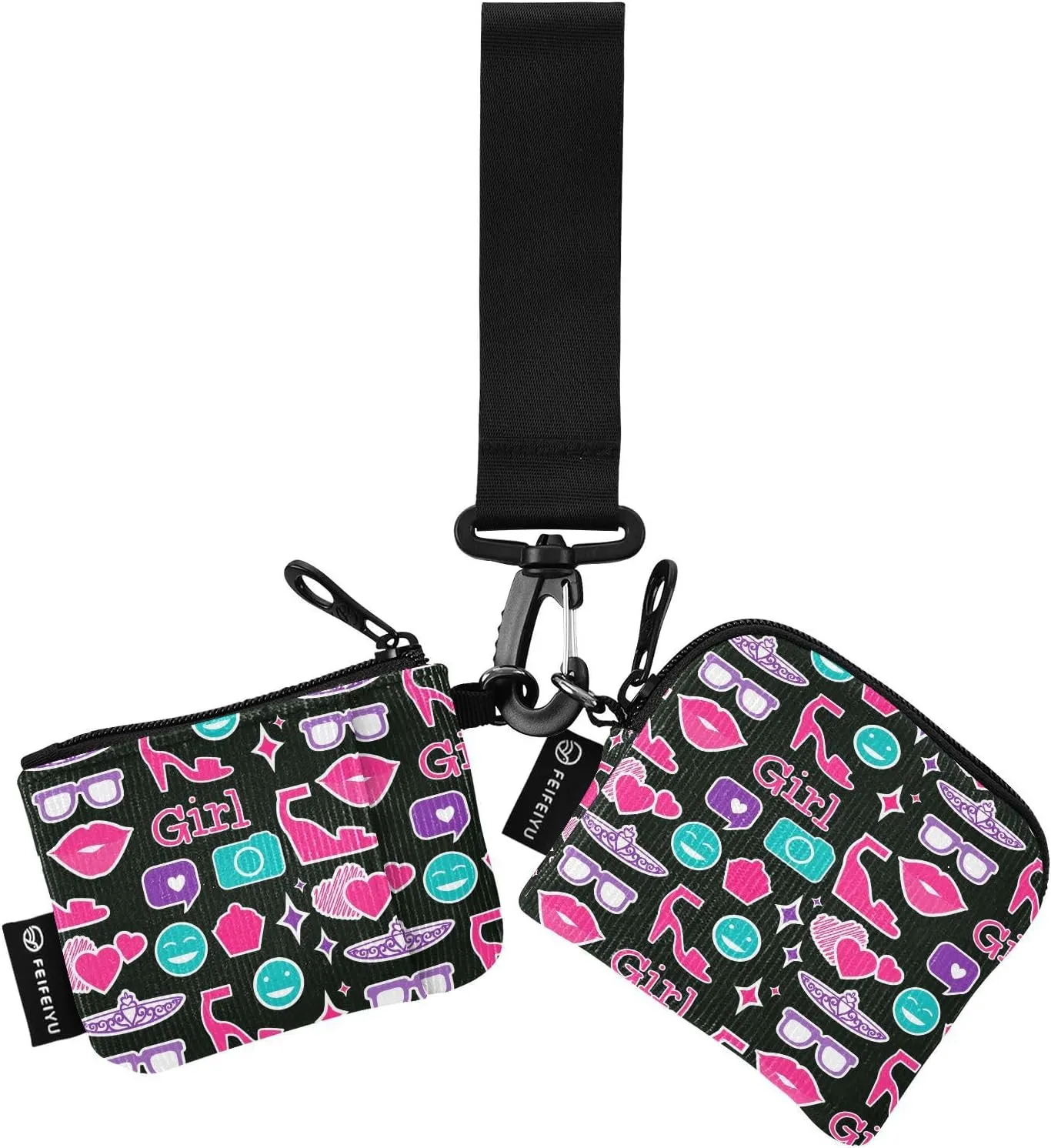 Small Wallet for Women Bright Sunglasses Lips Pink Zip Around Dual Pouch Wristlet Wallets for Women Portable Card Wallet