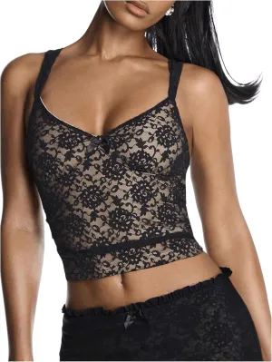SOLY HUX Women's Cami Tops Lace Sheer Camisole Backless Spaghetti Strap Sexy Crop Tops Party Rave Outfits