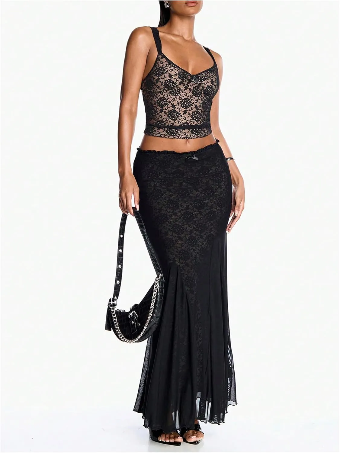 SOLY HUX Women's Cami Tops Lace Sheer Camisole Backless Spaghetti Strap Sexy Crop Tops Party Rave Outfits