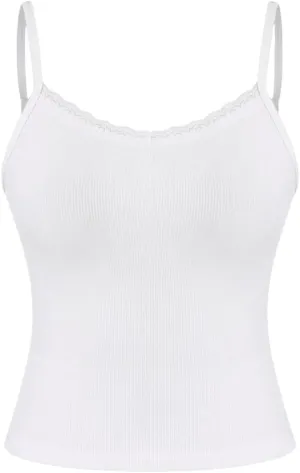 SOLY HUX Women's Lace Trim Camisole Tops Spaghetti Strap Slim Fit Dressy Casual Ribbed Knit Tops