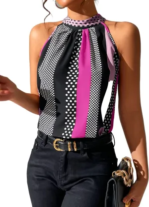SOLY HUX Women's Summer Halter Tops Keyhole Polka Dots Blouses Striped Tank Top Casual Sleeveless Shirts