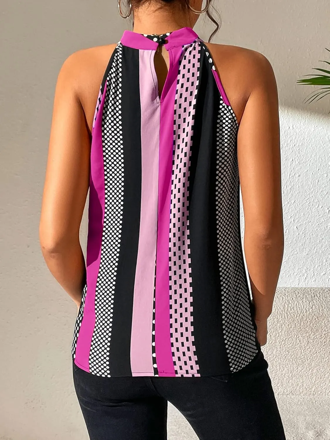 SOLY HUX Women's Summer Halter Tops Keyhole Polka Dots Blouses Striped Tank Top Casual Sleeveless Shirts