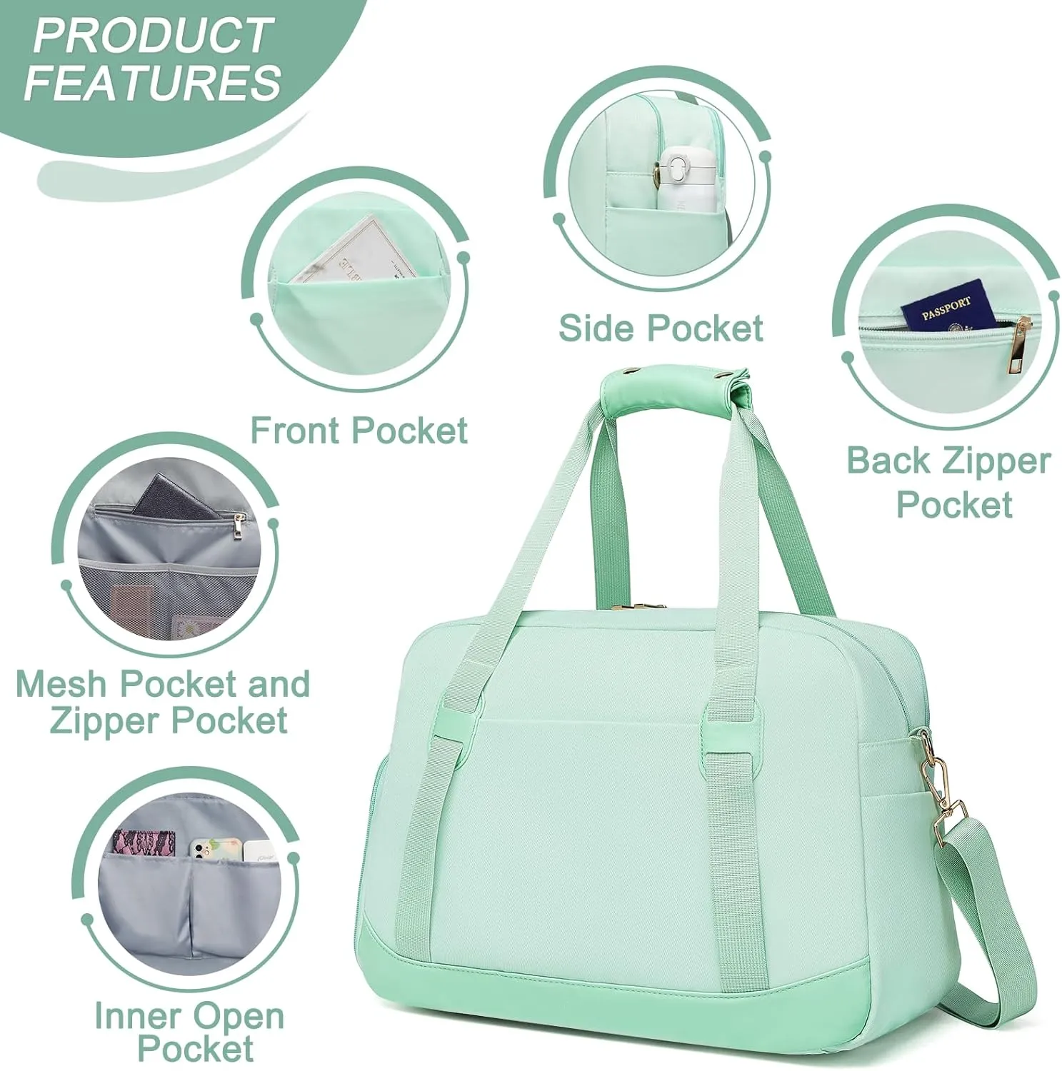 Sports Gym Bag for Women, Travel Duffle Bag with Shoe Compartment & Wet Pocket, Fitness Yoga Bag Weekender Overnight Bag Small