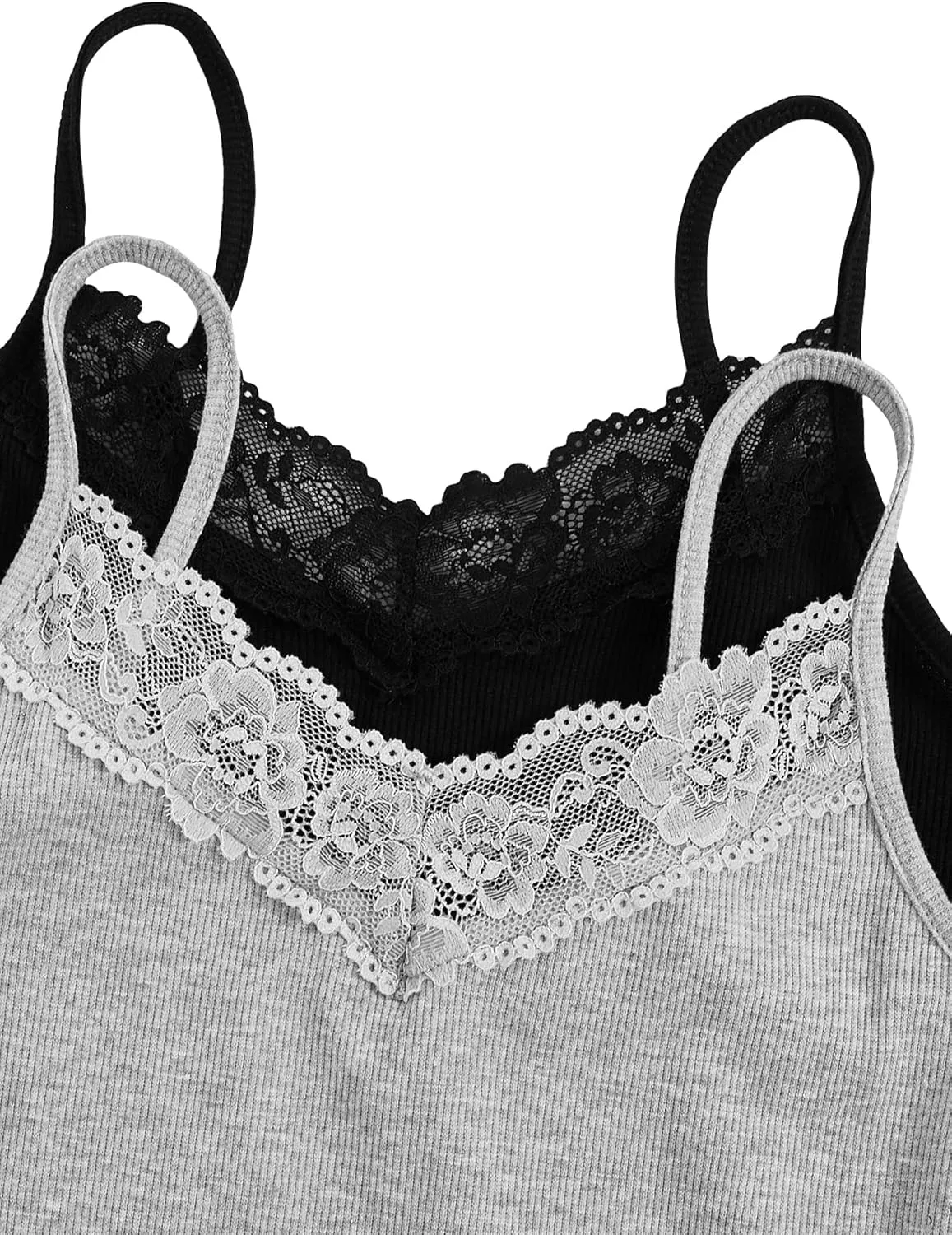 SweatyRocks Women's 2 Pack Lace Trim Tank Tops Y2K Camisole Top V Neck Cami Undershirts