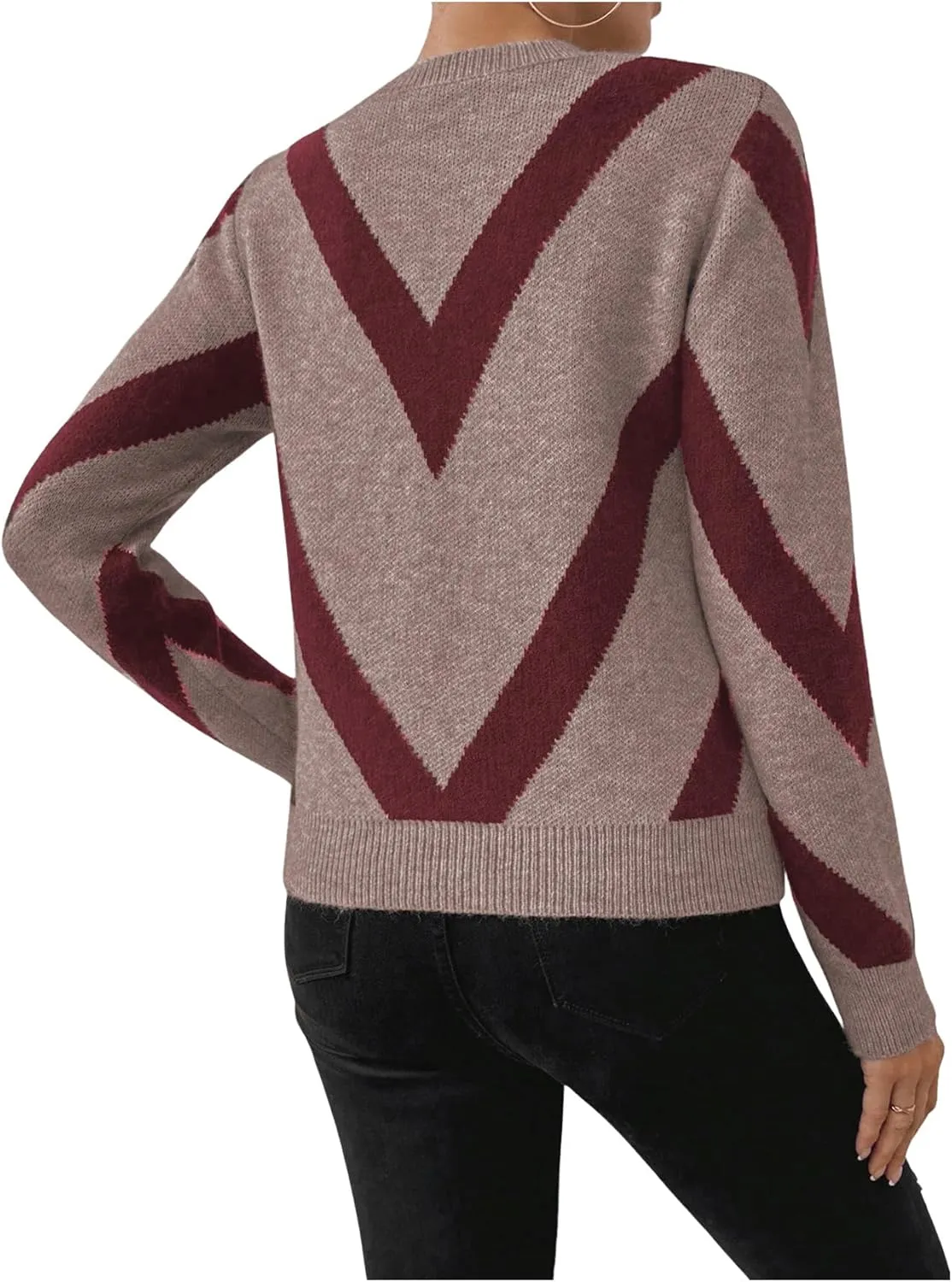 SweatyRocks Women's Patterned Fuzzy Knit Business Sweater Long Sleeve Chunky Loose Fit Pullover Top