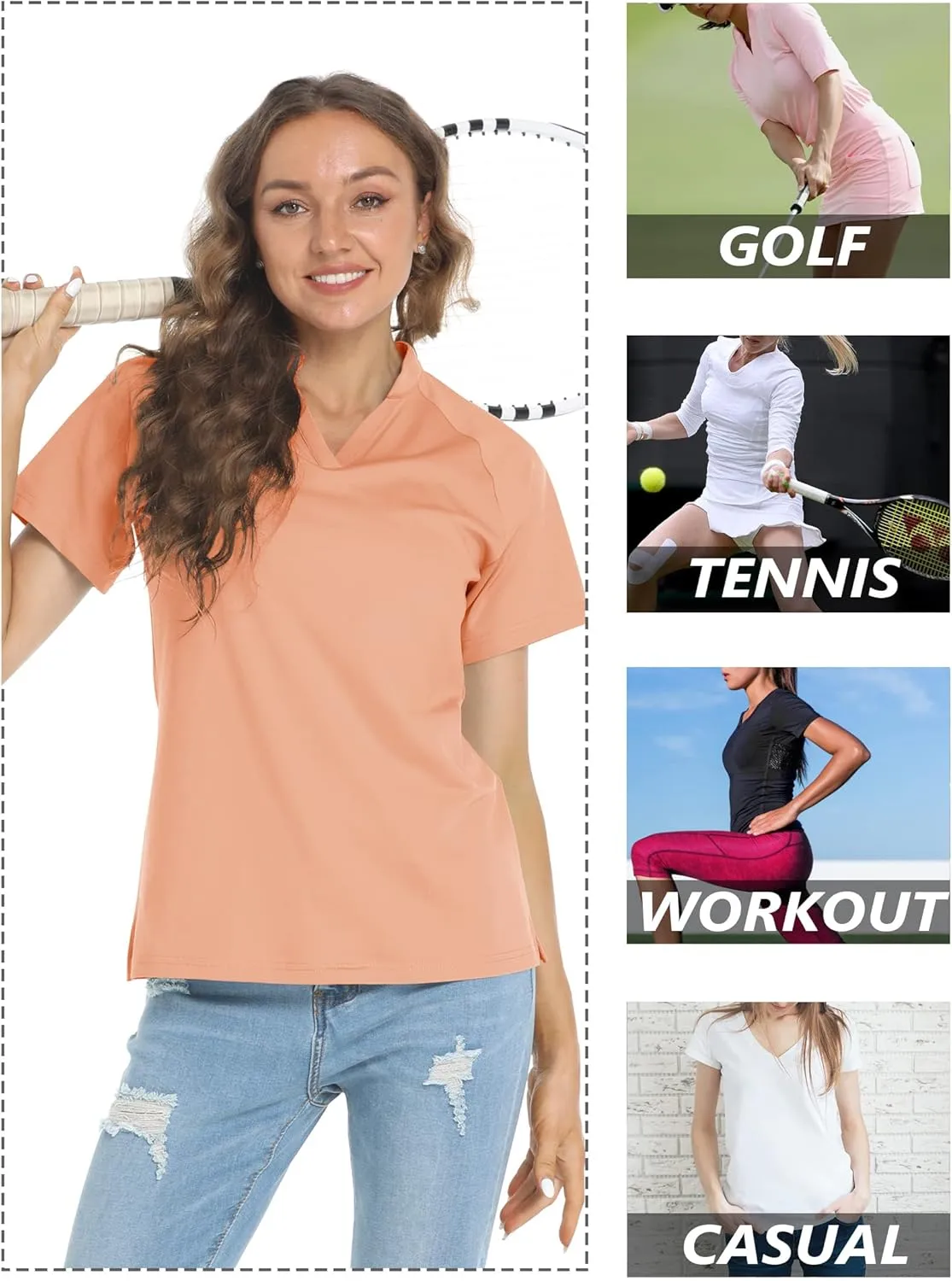 TACVASEN V-Neck Shirts for Women Quick Dry UV Protection Sun Summer Golf Tops