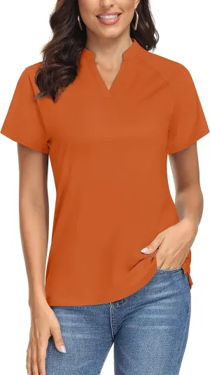 TACVASEN V-Neck Shirts for Women Quick Dry UV Protection Sun Summer Golf Tops
