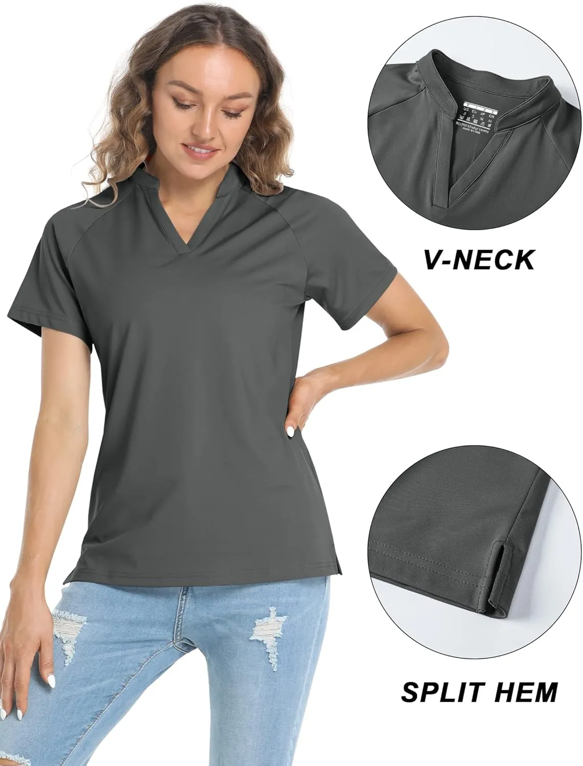 TACVASEN V-Neck Shirts for Women Quick Dry UV Protection Sun Summer Golf Tops