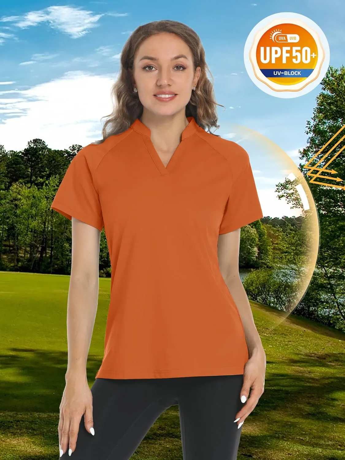 TACVASEN V-Neck Shirts for Women Quick Dry UV Protection Sun Summer Golf Tops