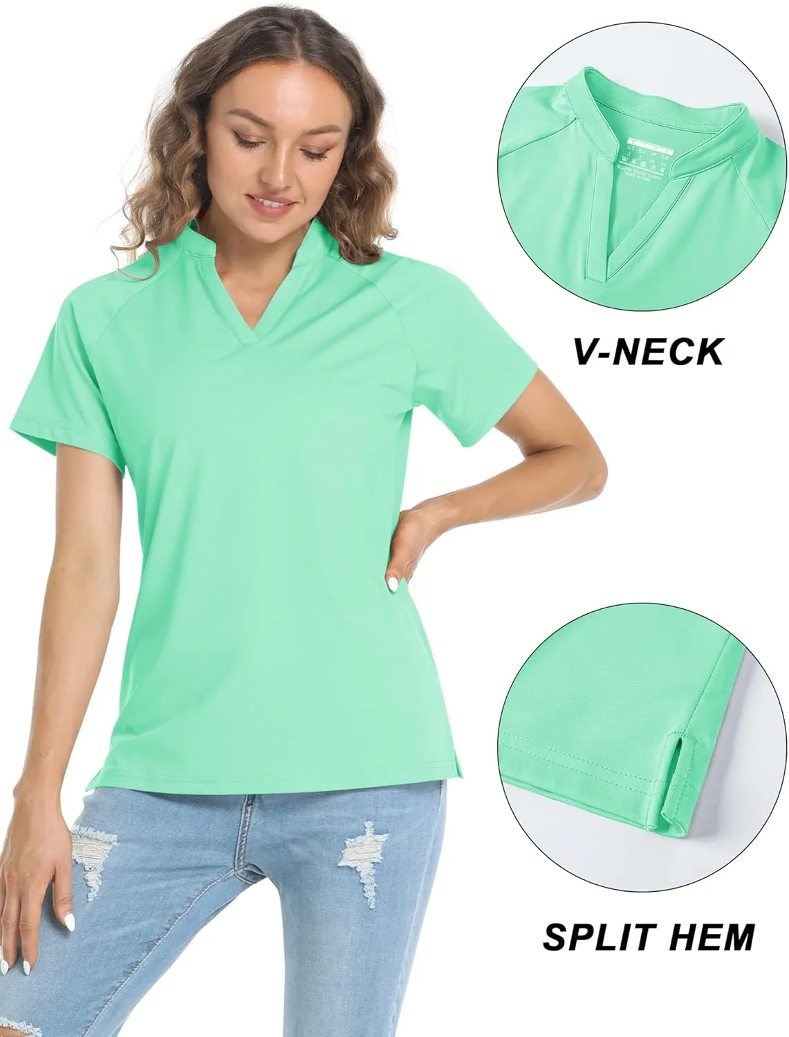 TACVASEN V-Neck Shirts for Women Quick Dry UV Protection Sun Summer Golf Tops