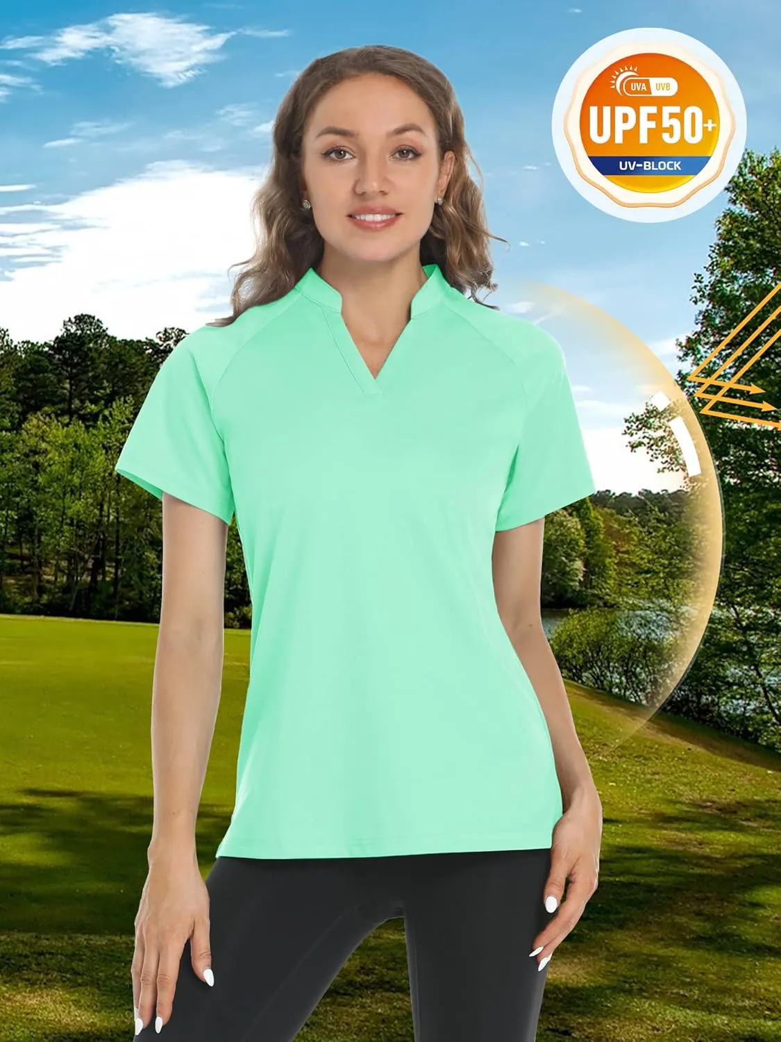 TACVASEN V-Neck Shirts for Women Quick Dry UV Protection Sun Summer Golf Tops