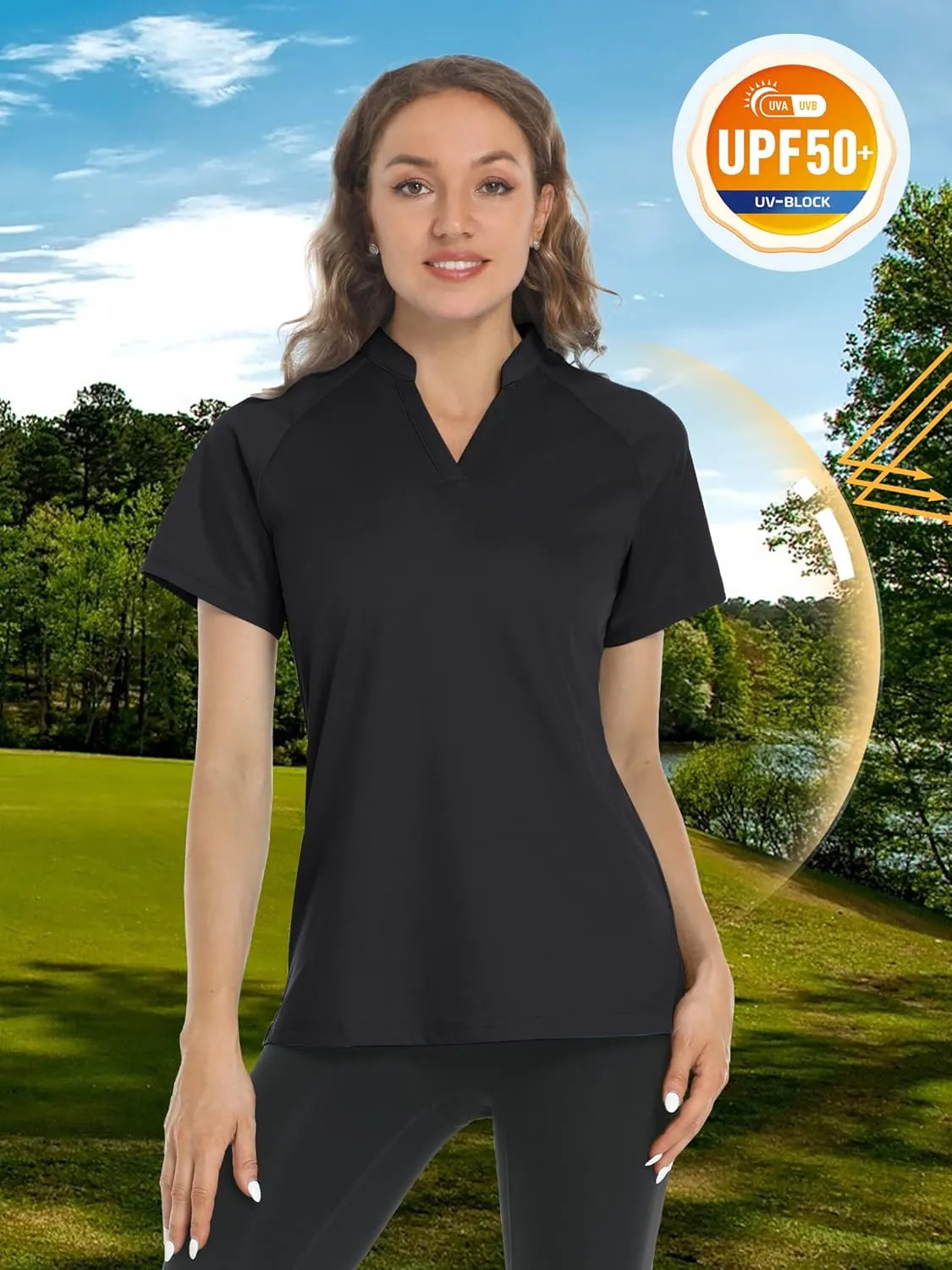 TACVASEN V-Neck Shirts for Women Quick Dry UV Protection Sun Summer Golf Tops