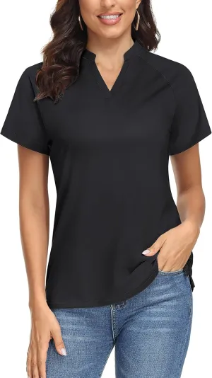 TACVASEN V-Neck Shirts for Women Quick Dry UV Protection Sun Summer Golf Tops