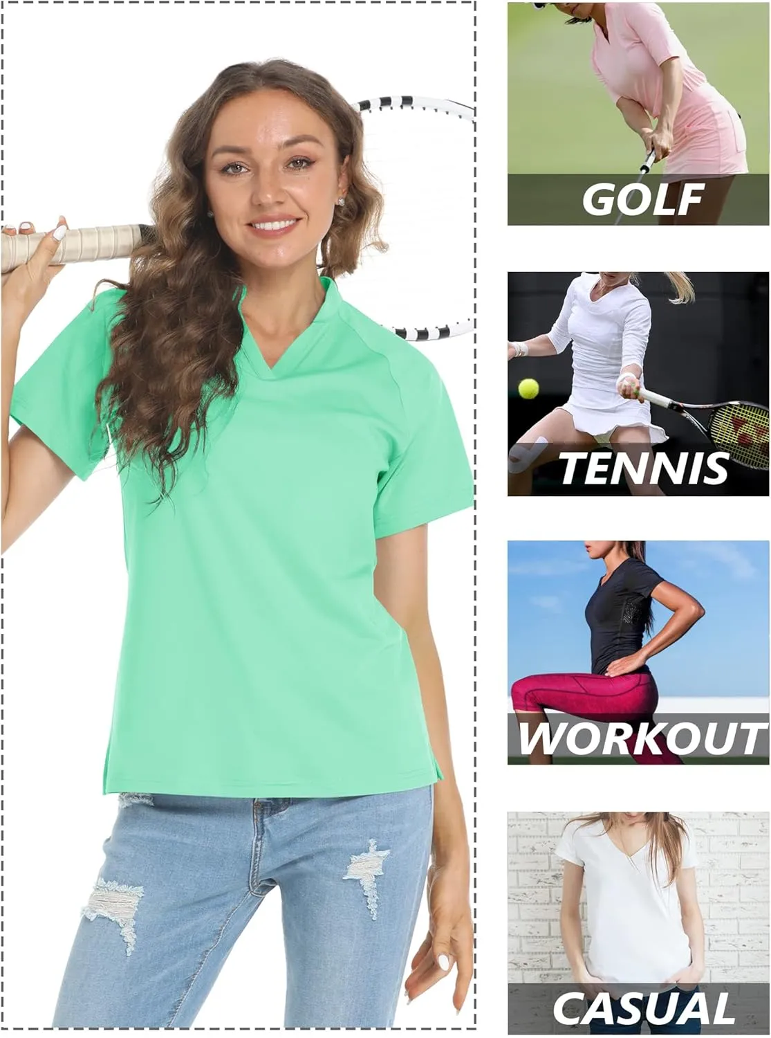 TACVASEN V-Neck Shirts for Women Quick Dry UV Protection Sun Summer Golf Tops
