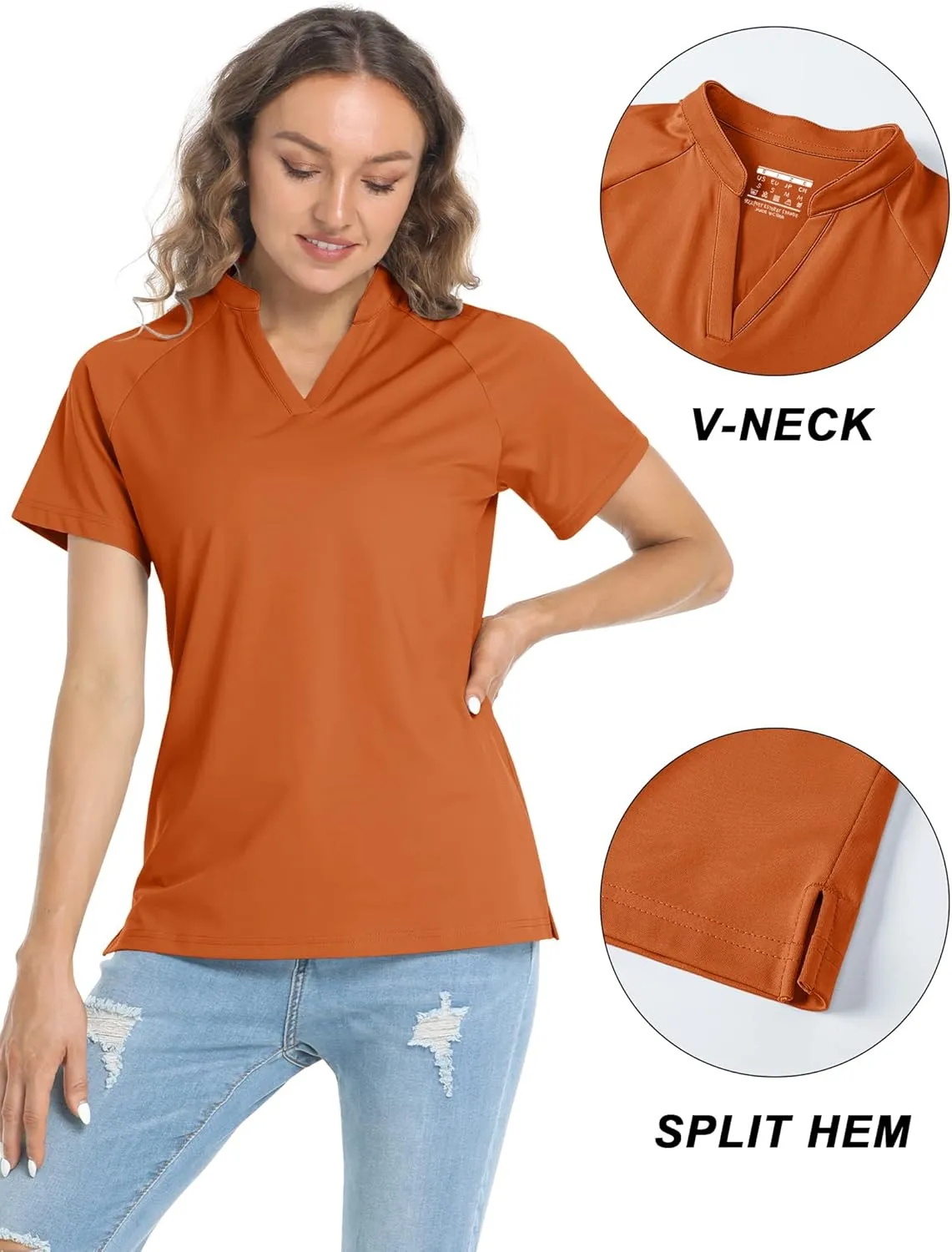 TACVASEN V-Neck Shirts for Women Quick Dry UV Protection Sun Summer Golf Tops