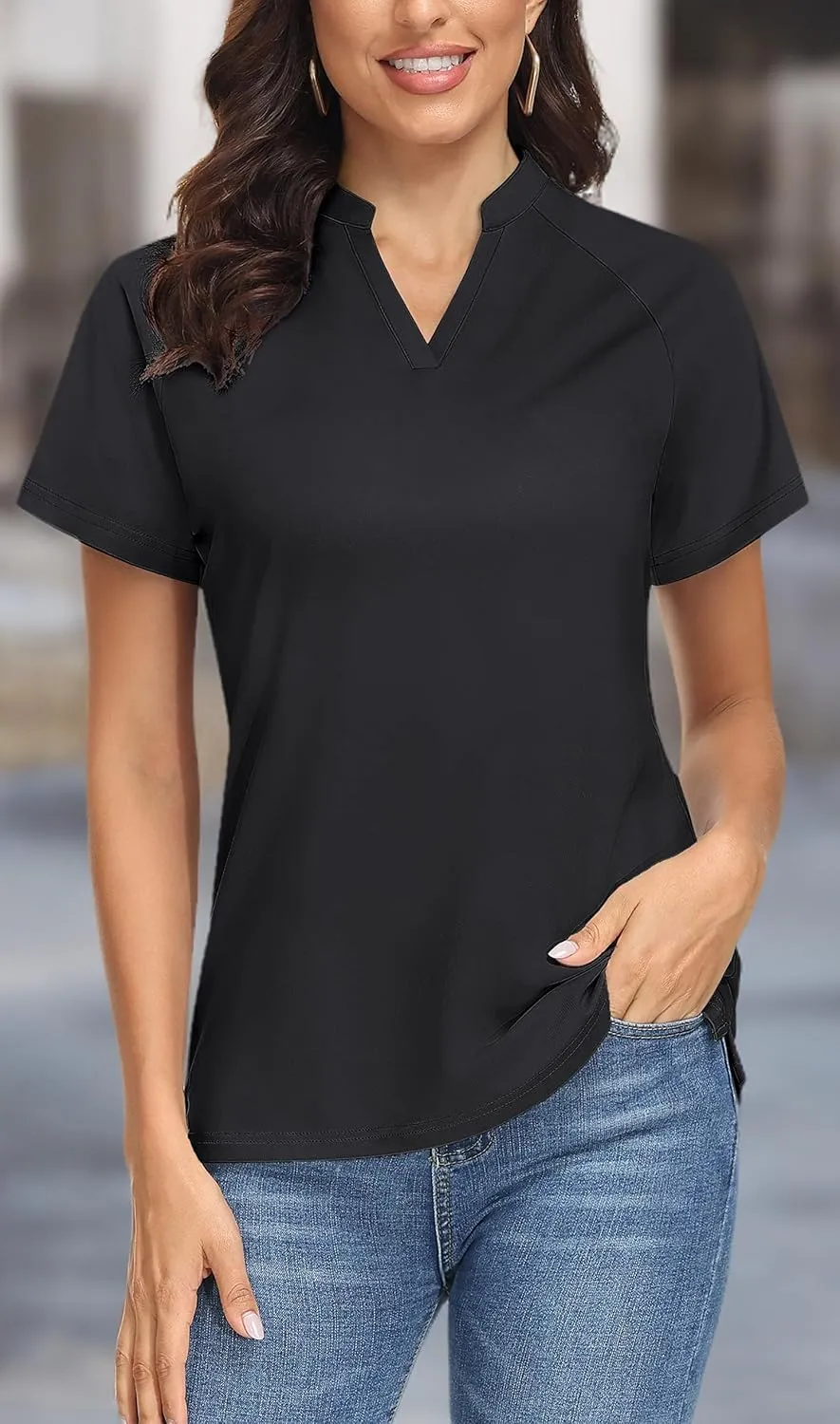 TACVASEN V-Neck Shirts for Women Quick Dry UV Protection Sun Summer Golf Tops