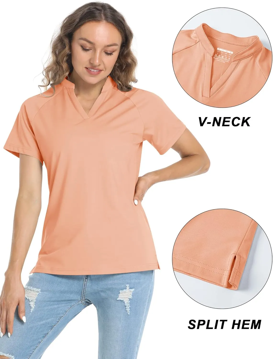 TACVASEN V-Neck Shirts for Women Quick Dry UV Protection Sun Summer Golf Tops
