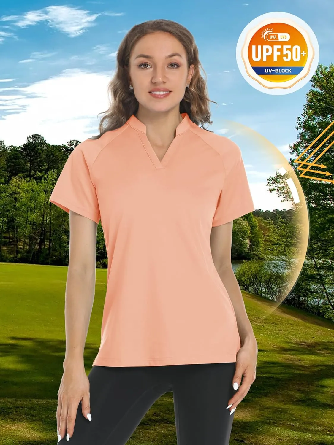 TACVASEN V-Neck Shirts for Women Quick Dry UV Protection Sun Summer Golf Tops